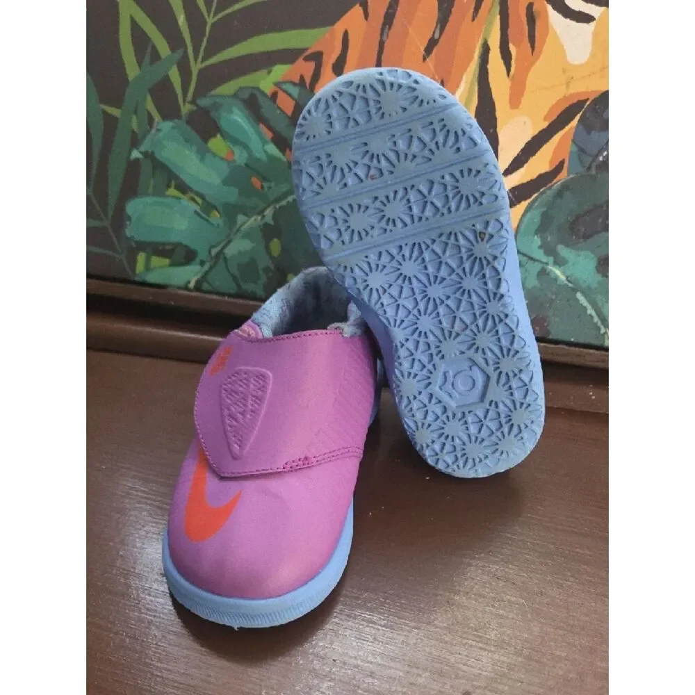 Nike KD Kids Purple Slip-On Sneakers with Orange Swoosh and Light Blue Sole